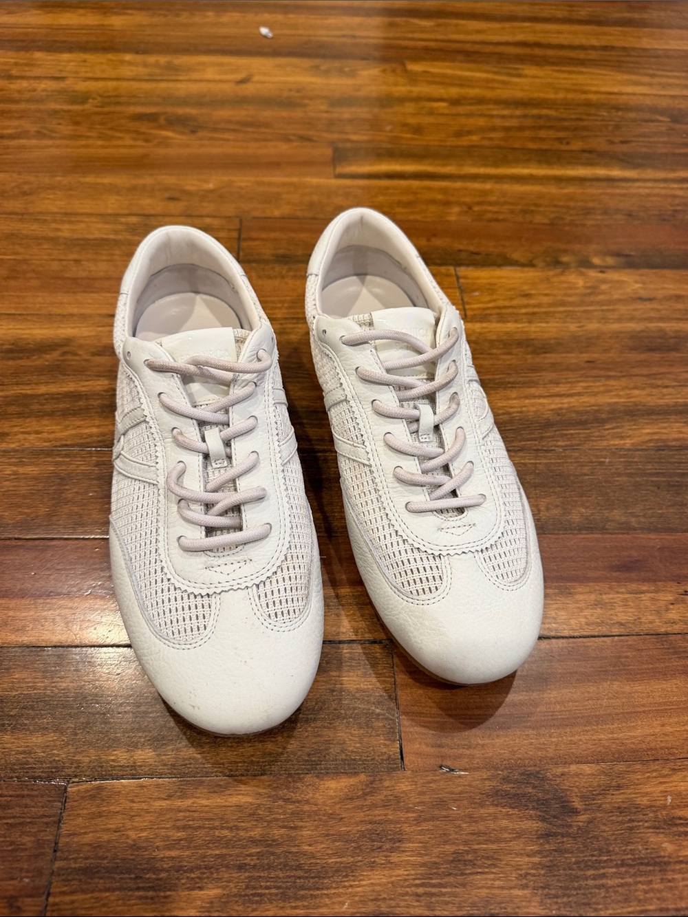 Veronica Beard White Lace-Up Knit-Panel Sneakers